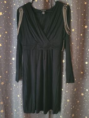 Argenti | Long Sleeve Black Dress with Chain Shoulder Details